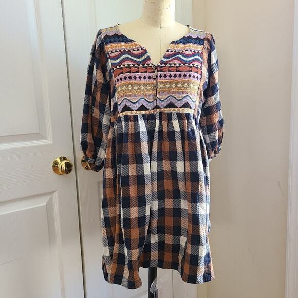 Hayden Los Angeles Embroidered Plaid Tunic Dress - Picture 1 of 9
